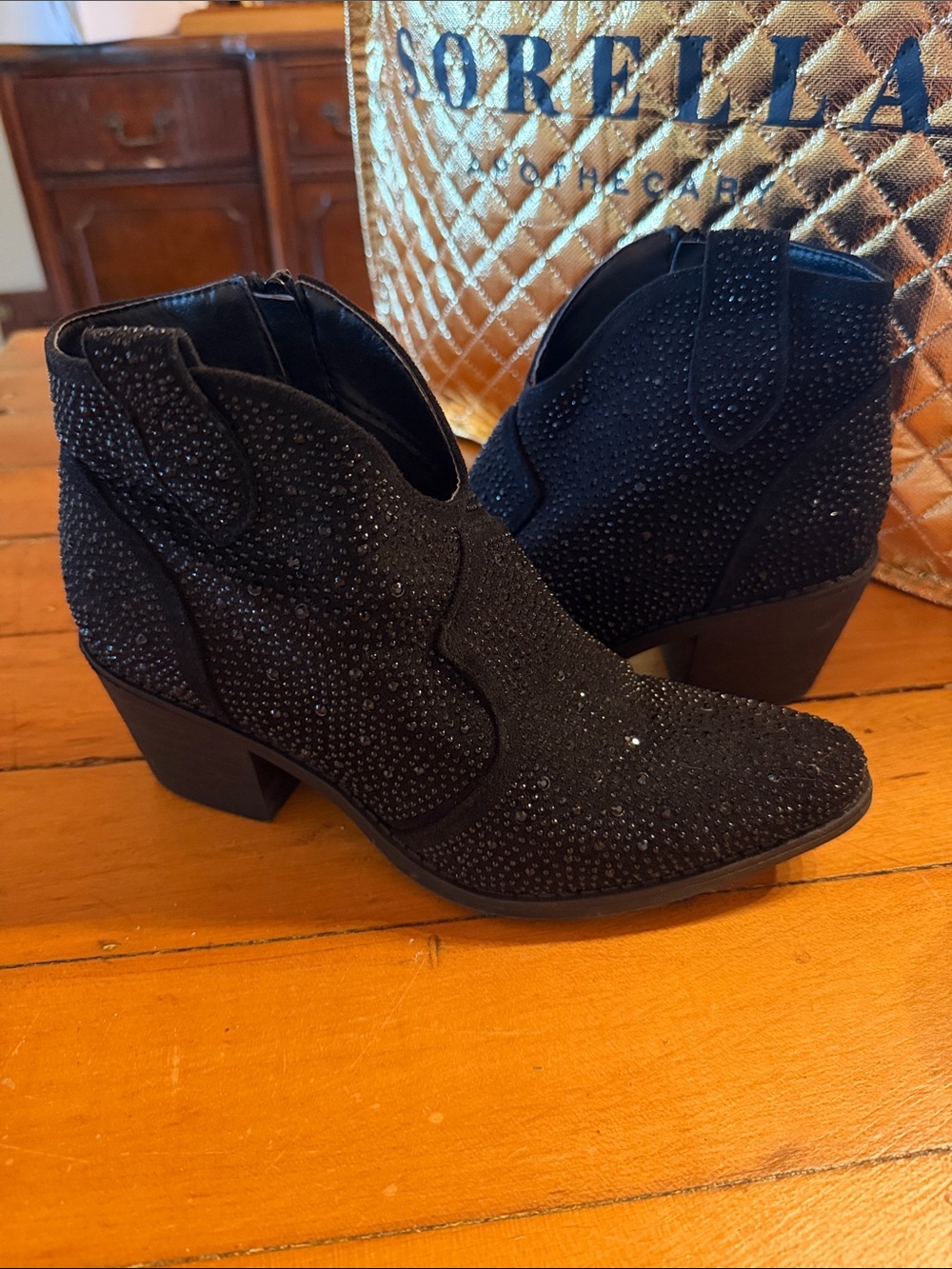 Pierre Dumas Black Crystal-Studded Ankle Booties